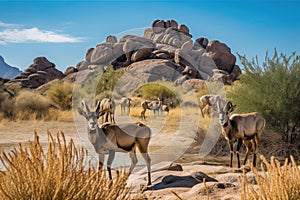 desert wildlife, surrounded by towering buttes and stone formations