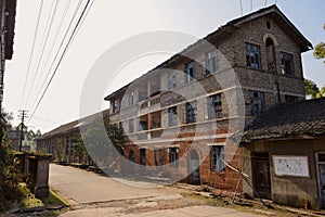 Deserted 1970s` brick buildings of former 630 factory