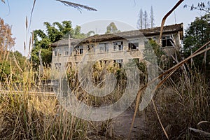 Deserted 1970s` multi-storied brick building in former 630 factory