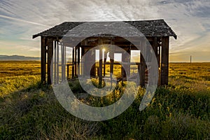 Deserted building at sunset in Central California near Soda Lake & Cuyama