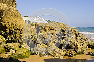 A deserted cove along from the Oura Praia Beach Portugal