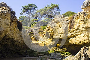 A deserted cove along from the Oura Praia Beach Portugal