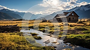 Deserted farmstead in secluded valley, silent and forgotten
