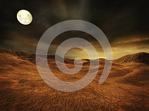 Deserted landscape with moon