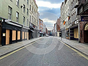 Empty Old Compton Street, Soho, London 2020 during lockdown