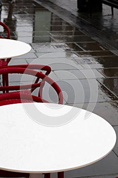Deserted outdoors restaurant tables