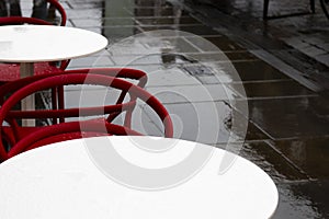 Deserted outdoors restaurant tables