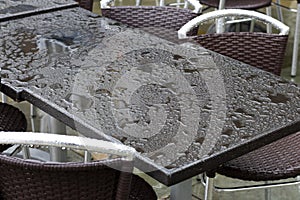 Deserted outdoors restaurant tables