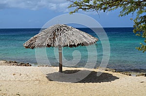 Deserted Palapas on a White Sand Beach in Aruba