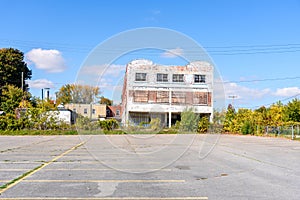 Deserted parking lot on a clear autumn day