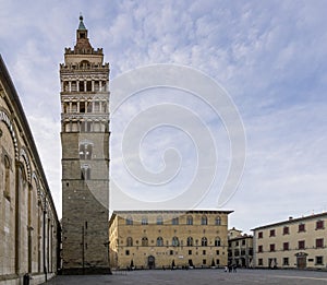 Almost deserted Piazza del Duomo, Pistoia, Tuscany, Italy