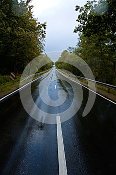 Deserted road on rainy day