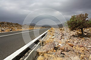 Deserted Road to Misty Mountains on Lesvos Island, Greece, Europe