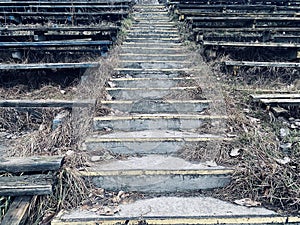 Deserted ruined stairs at the old stadium