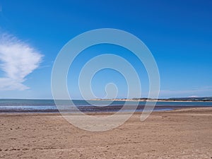 Deserted sandy beach, Instow, north Devon UK, No tourists. Tourism decimated by Coronavirus, Covid lockdown.