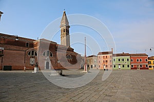 deserted square in Burano Island near Venice in Italy with no pe