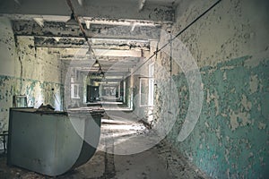 Deserted technical room in mess in Pripyat