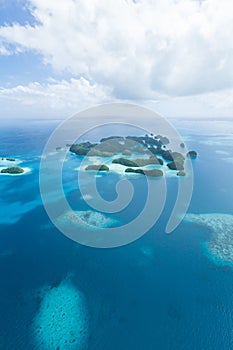 Deserted tropical paradise islands from above, Palau