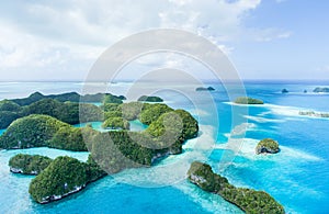 Deserted tropical paradise islands from above, Palau