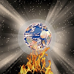 Desertified earth burns with global warming