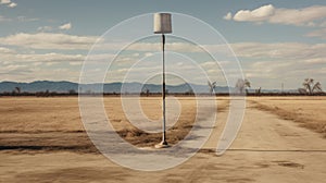 Desertpunk-inspired Realist Landscape: Oversized Light Pole In An Empty Field