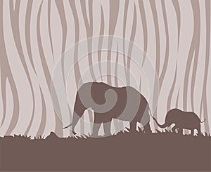 Desgn of mother elephant with her son