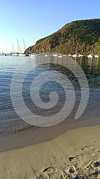 deshaies beach and port view in vertical