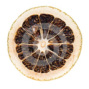 desiccated citrus slice on white background