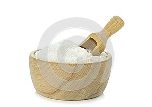 Desiccated Coconut in a Wooden Bowl