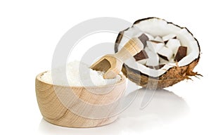 Desiccated Coconut in a Wooden Bowl
