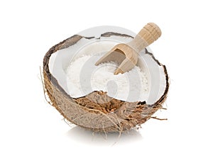 Desiccated Coconut and Wooden Scoop