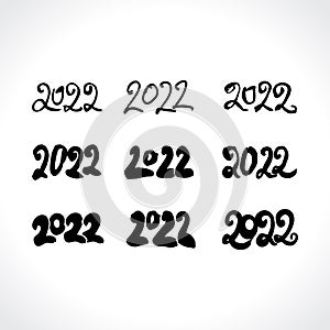 Design 2022 set of nine flat vector templates. Figures of the year 2022 in black.