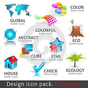 Diseno  tridimensional conjunto compuesto por iconos. 