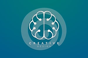 Design abstract brain shape logo with technology style. Simple and modern vector design for business brand in the field of digital