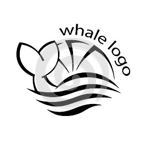 Design with abstract symbol of whale and sea wave. Vector illustration