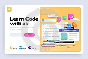 Flat Modern design Illustration of Learn Code with us - Landing page design