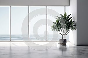 design architecture home house floor empty wall plant window indoor interior. Generative AI.