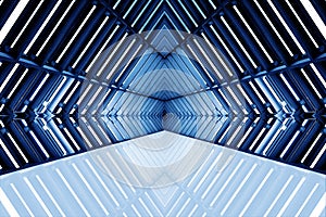 Design of architecture metal structure similar to spaceship interior. abstract modern architecture in blue tone photo