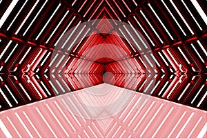Design of architecture metal structure similar to spaceship interior. abstract modern architecture in red light photo