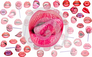 Design artwork with sensual lips. Abstract sexy lip. Lips and mouth. Red lip background. Sexy tongue licking sensual