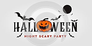 design background of halloween event logo vector illustration, night scary party pumpkin