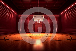 design background stadium empty hall indoor neon basketball arena corridor game interior. Generative AI.