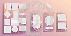 Design backgrounds for social media banner.Set of instagram post frame templates.Vector stories cover. Mockup for personal blog.