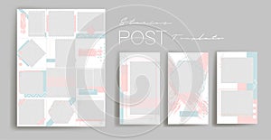 Design backgrounds for social media banner.Set of instagram stories and post frame templates.Vector cover.