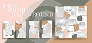 Design backgrounds for social media banner. Set of instagram stories and post frame templates.Vector cover.