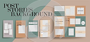Design backgrounds for social media banner. Set of instagram stories and post frame templates.Vector cover.