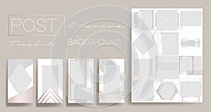 Design backgrounds for social media banner.Set of instagram stories post frame templates.Vector cover. Mockup for personal blog o