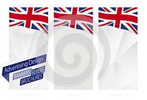 Design of banners, flyers, brochures with flag of United Kingdom
