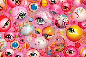 design blue background abstract seamless eye pattern spiritual illustration doodle pink. Generative AI.