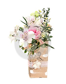 Design Bouquet of pink and white blooming flowers